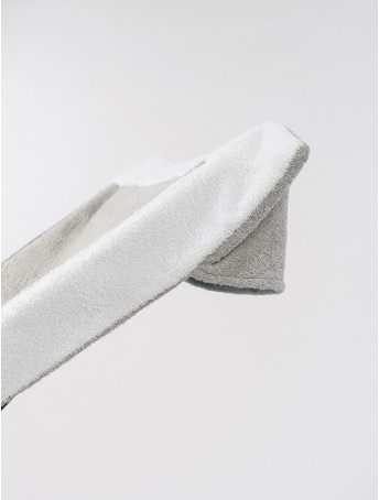 Telo sdraio con cappuccio in spugna 420 gr/mq - Dettaglio cappuccio perla bordo bianco