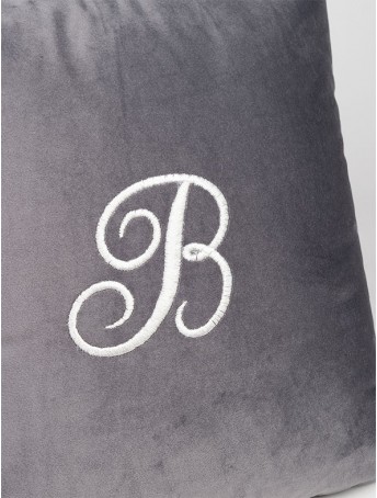 Velour cushions with padding and embroidered initials