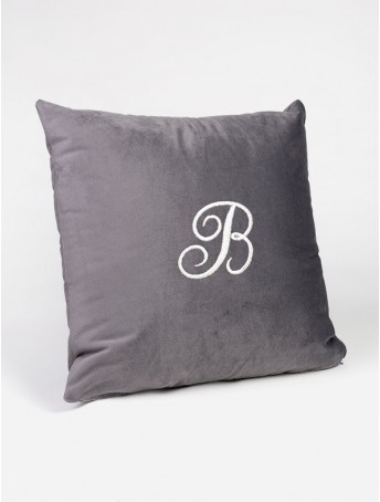 Velour cushions with padding and embroidered initials