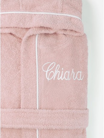 Baby terry bathrobe - Pink outline white with italic font customization