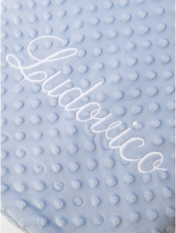 Light-blue Bubble baby plaid with white italic font customization - detail